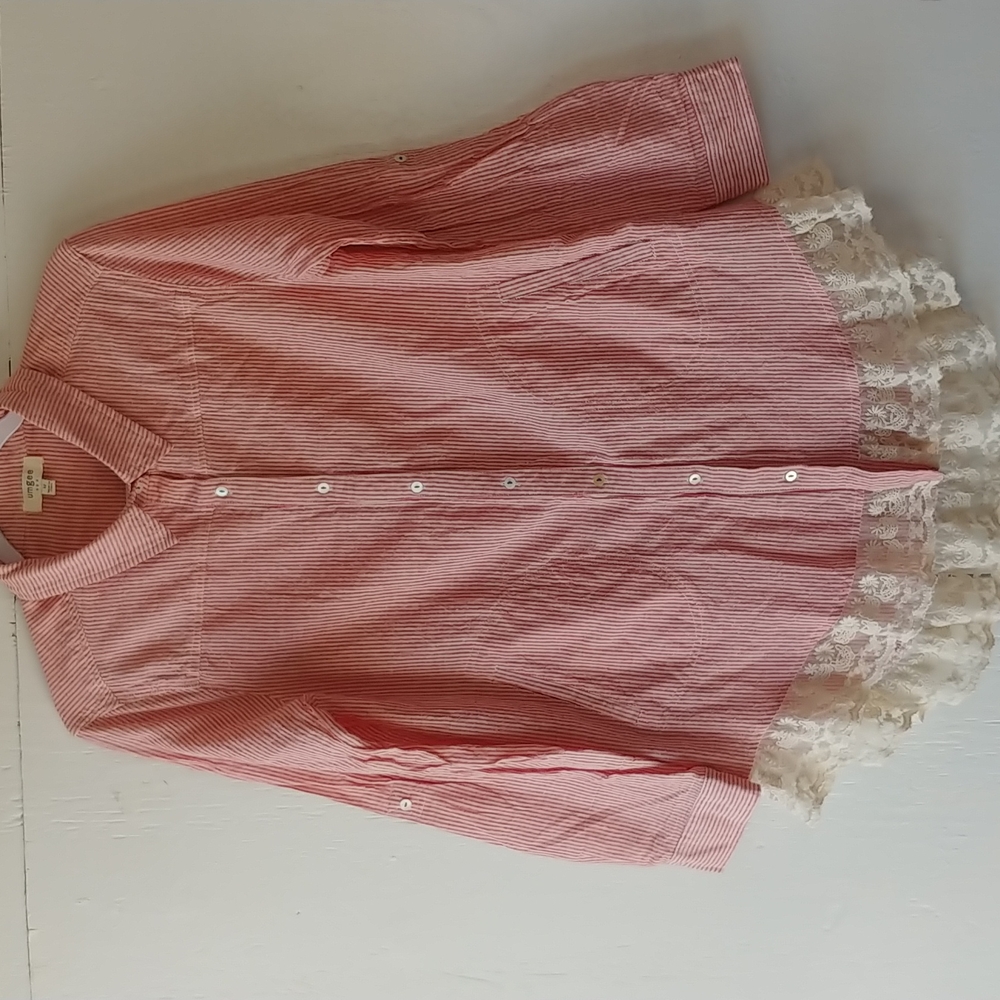 Umgee Country Striped Lace Trim Tunic SZ M